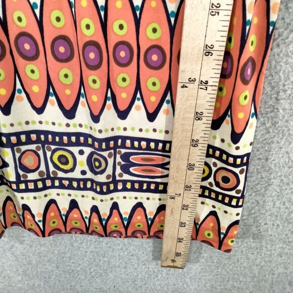 Trina Turk Sheath Dress Womens Size 0 100% Silk Orange Blue Tribal Print Bell - Picture 4 of 12